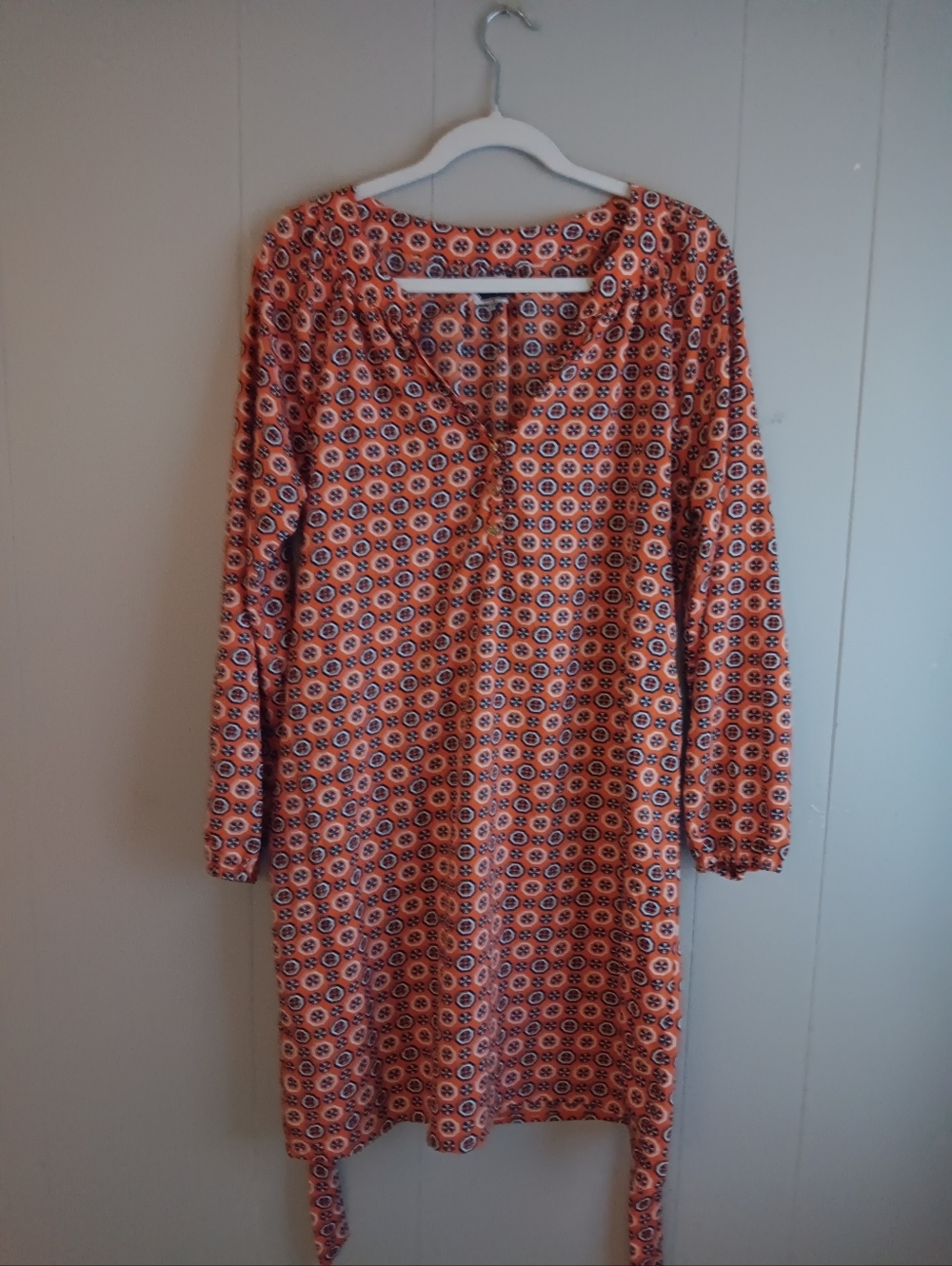 Mudpie Women's Orange Printed Long Sleeve Tunic Dress Size M